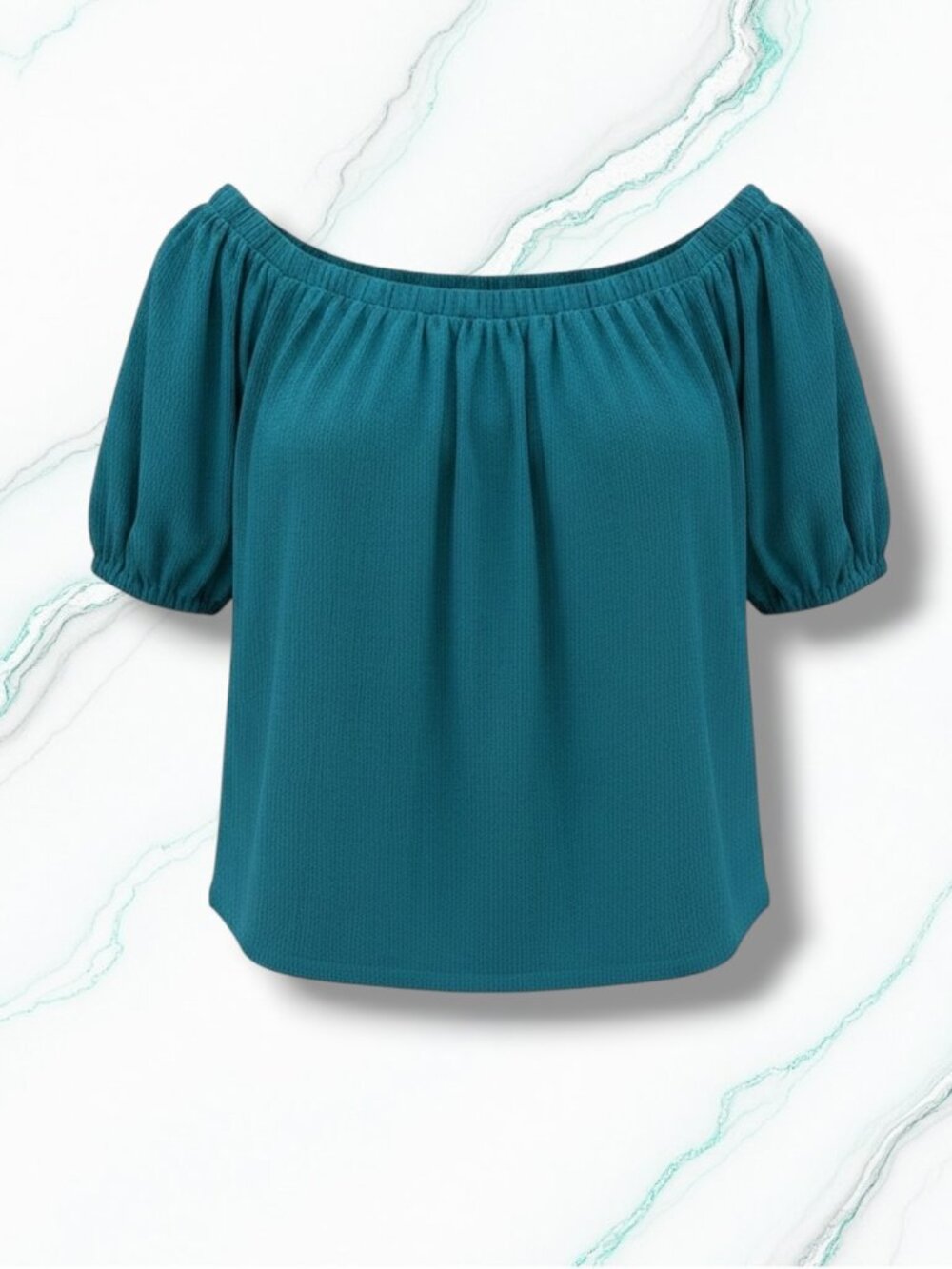 Anthropologie Turquoise Crepe Boat Neck Puff Sleeve Off‎ Shoulder Blouse Top S